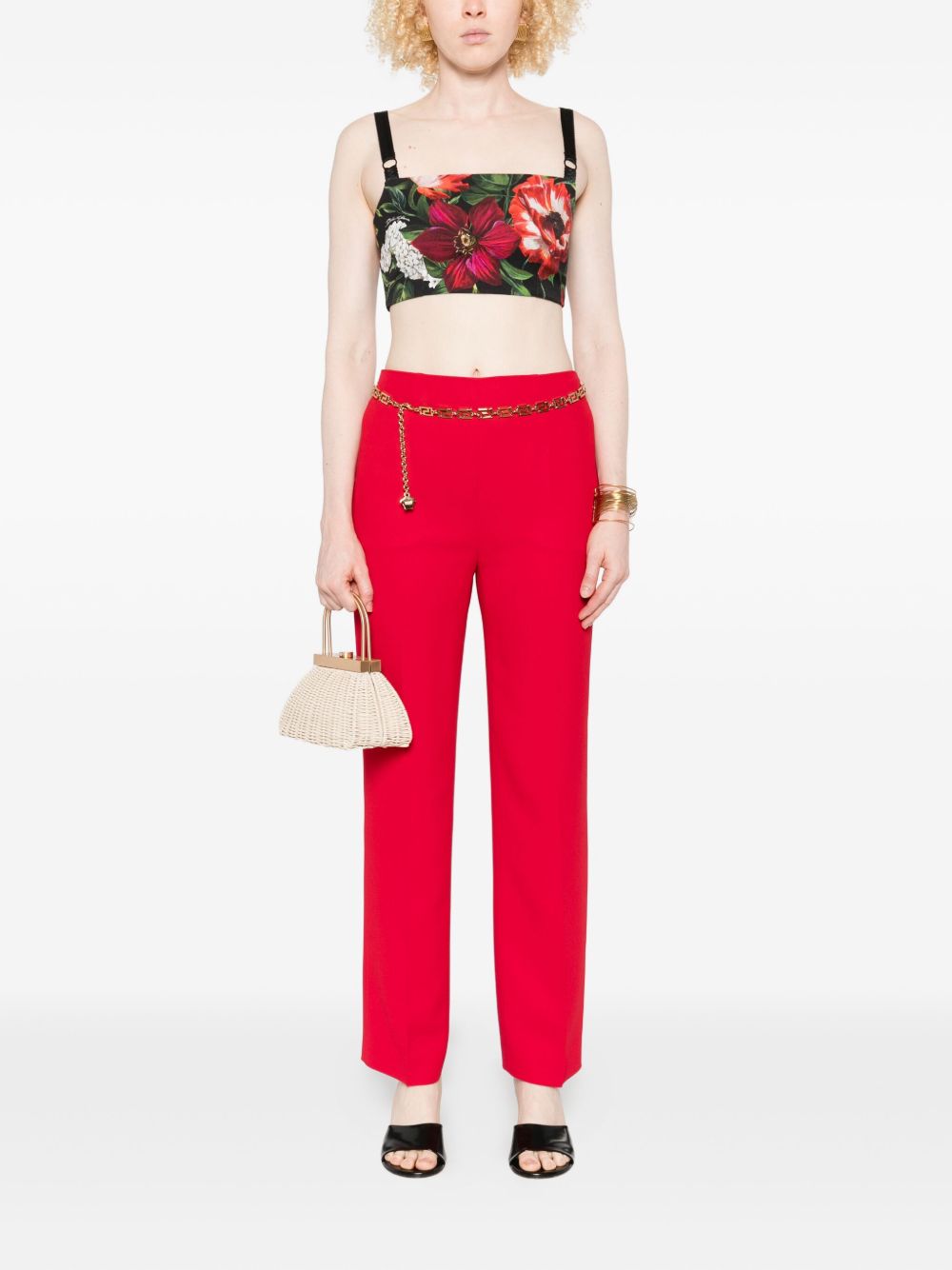 Dolce & Gabbana Floral-Print Straight-Neckline Top Black Black