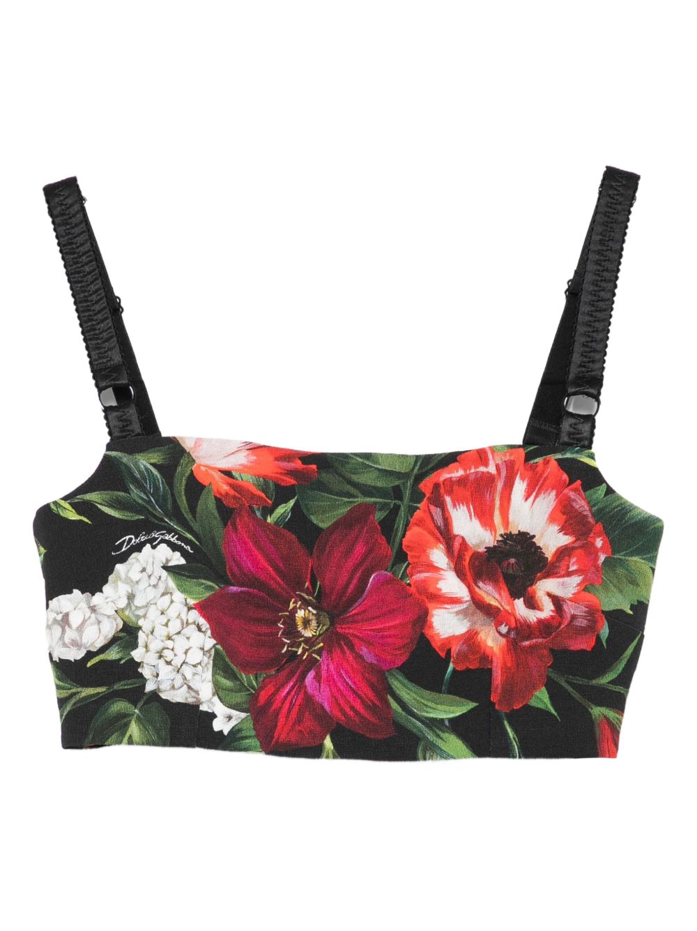 Dolce & Gabbana Floral-Print Straight-Neckline Top Black Black