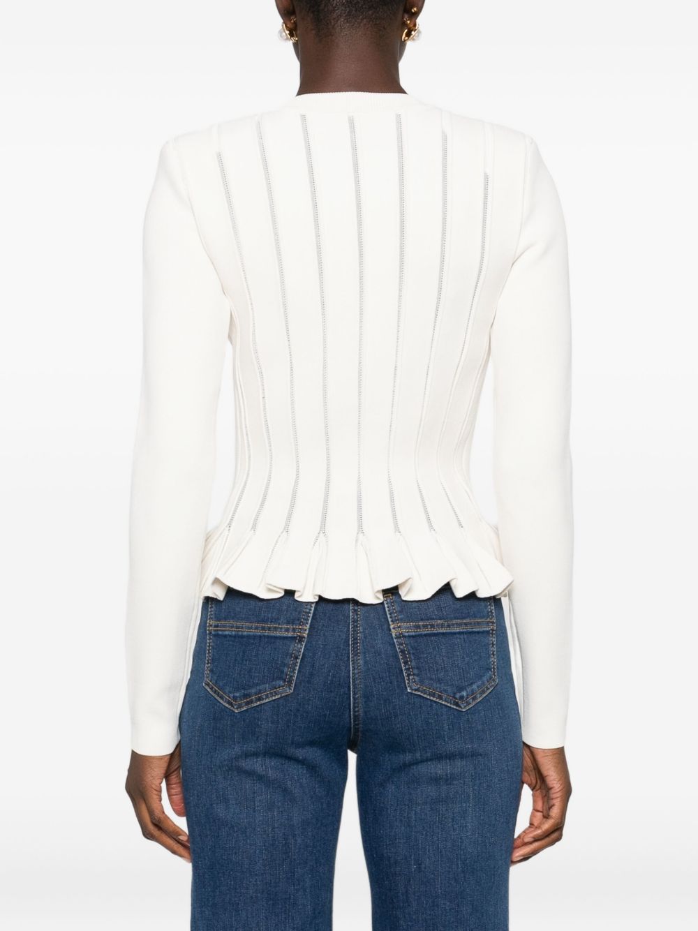 Elisabetta Franchi Ribbed-Knit Peplum Cardigan White