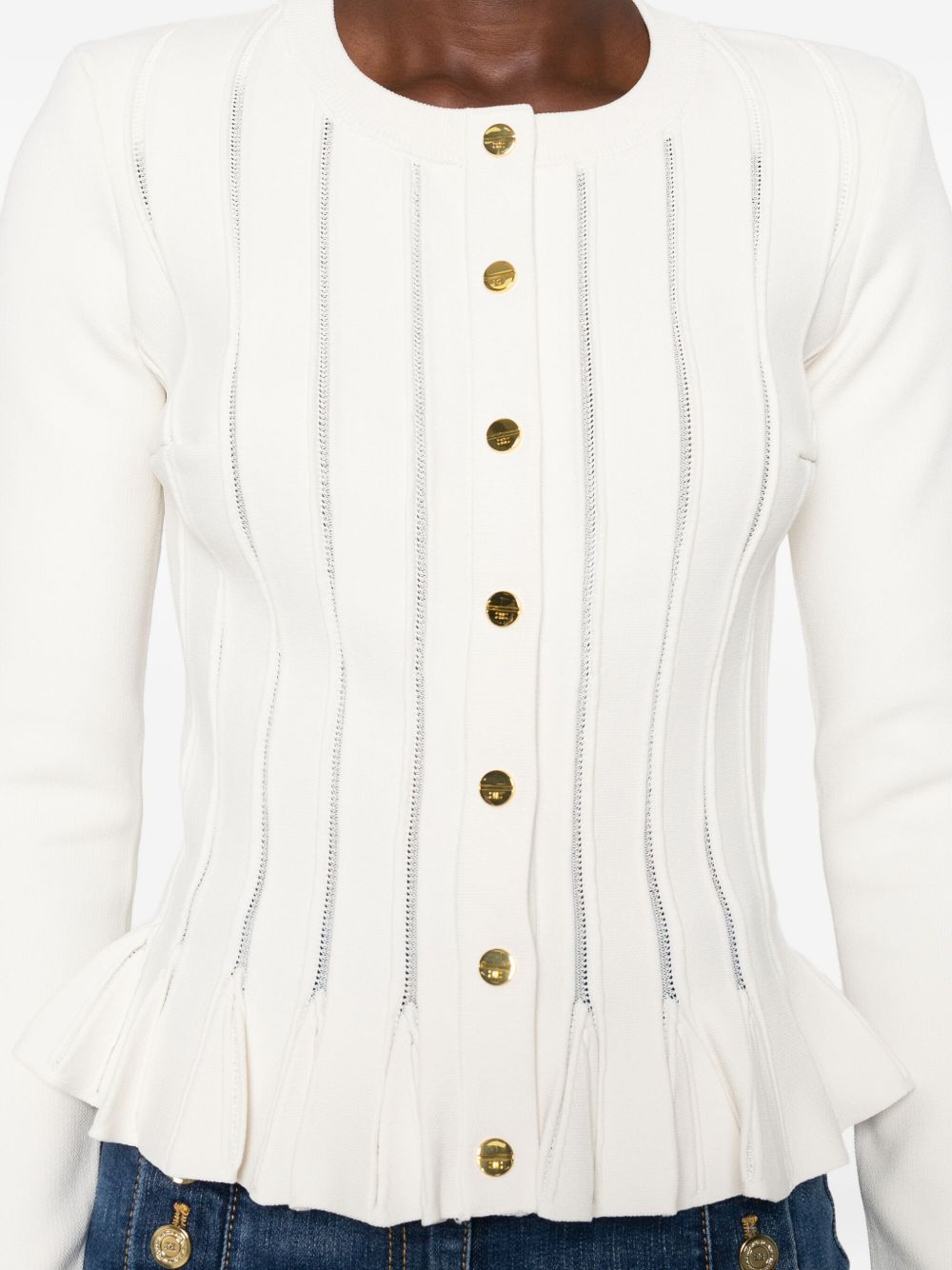 Elisabetta Franchi Ribbed-Knit Peplum Cardigan White