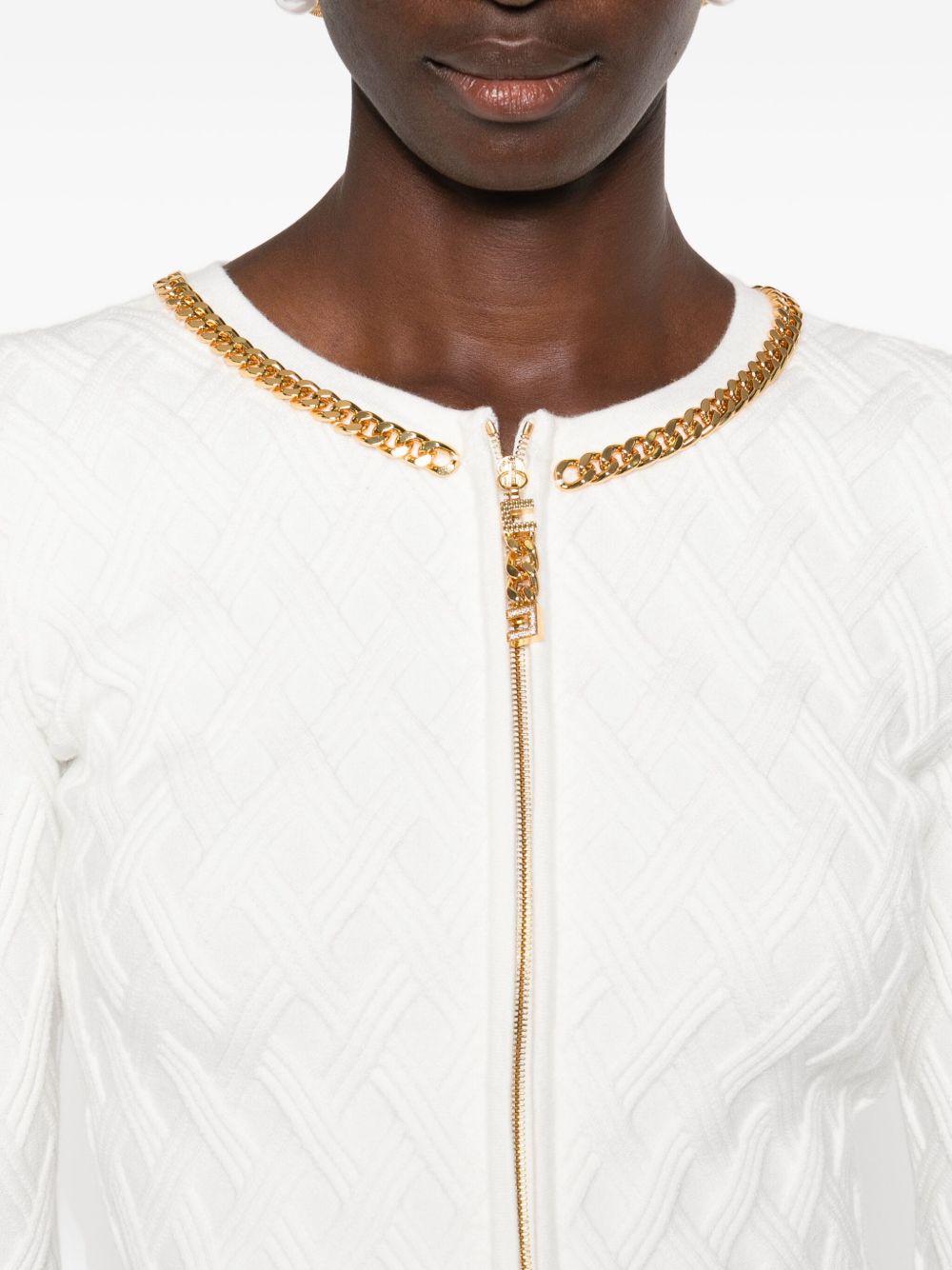 Elisabetta Franchi Cropped Diamond-Pattern Cardigan in Ivory Ivory