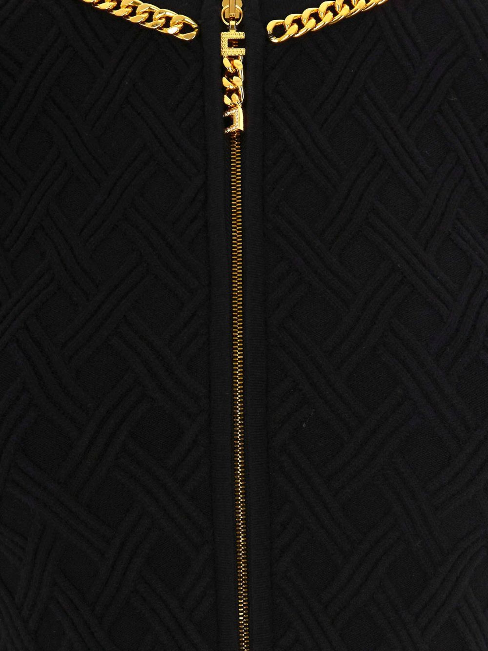 Elisabetta Franchi Cropped Diamond-Knit Cardigan with Gold-Tone Zip Black Black