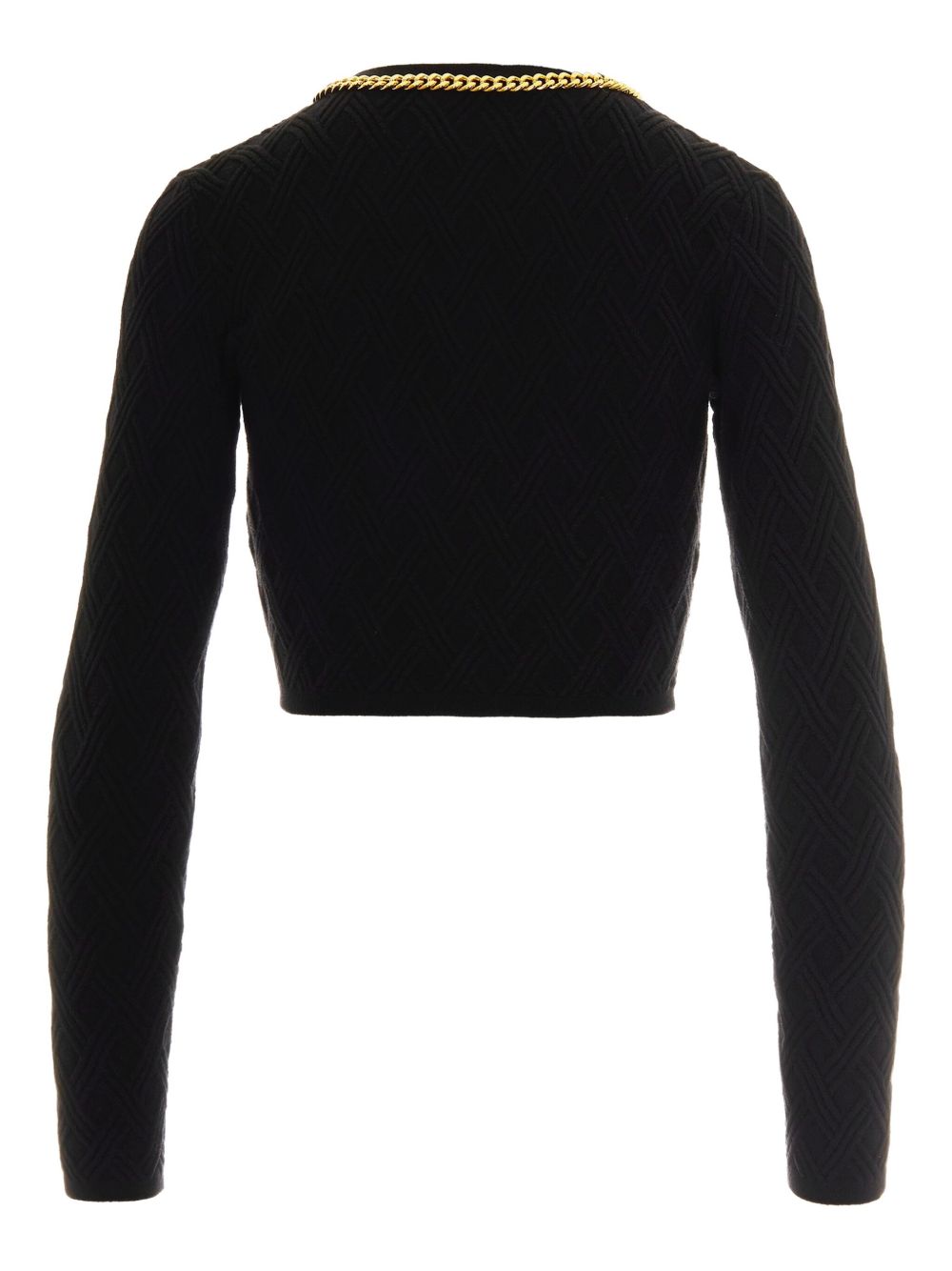 Elisabetta Franchi Cropped Diamond-Knit Cardigan with Gold-Tone Zip Black Black