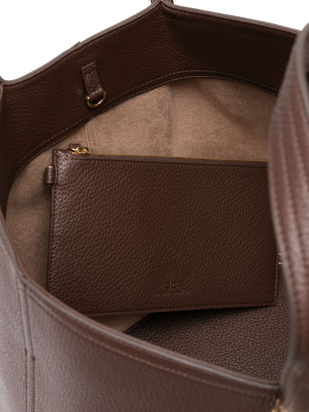 Elisabetta Franchi Large Structured Tote with Logo, Brown Brown