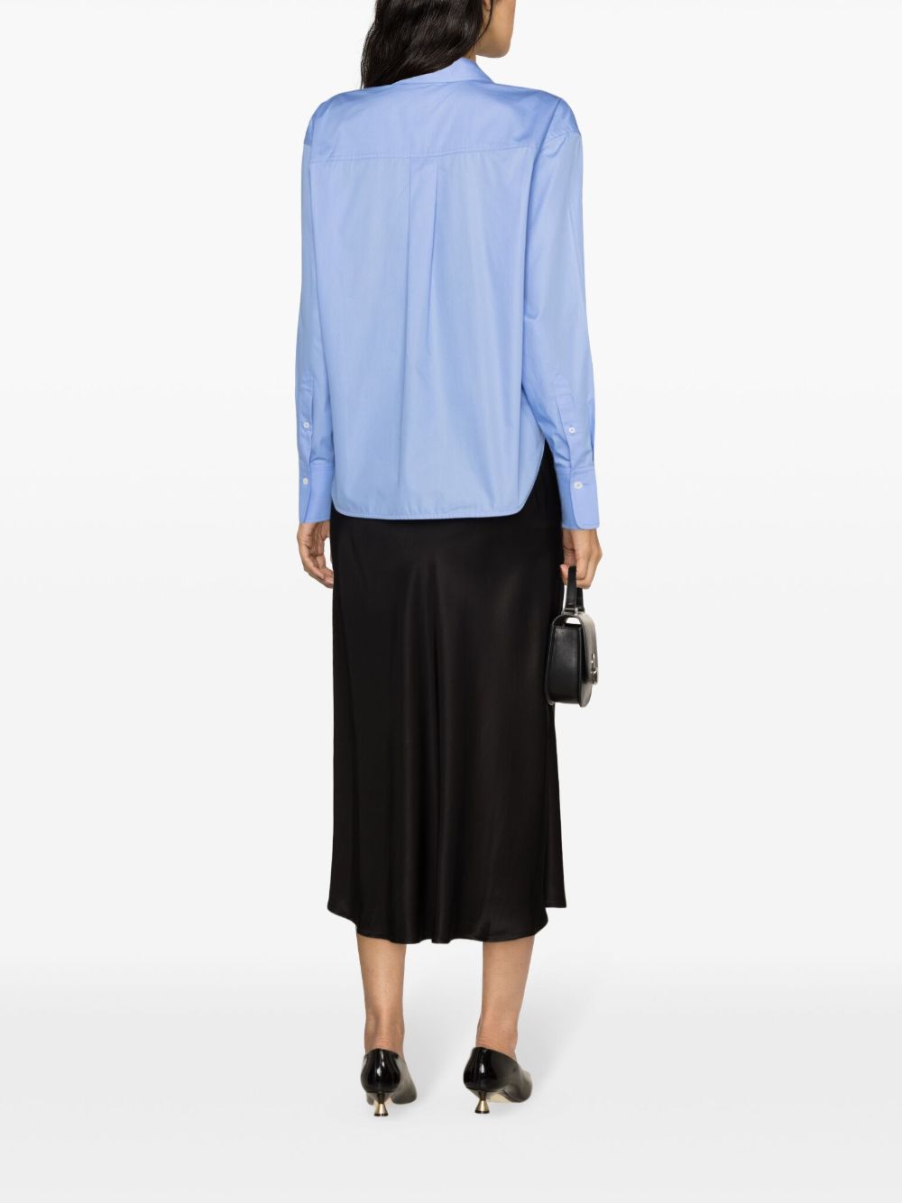 Victoria Beckham Cropped Silk-Cotton Shirt Clear Blue