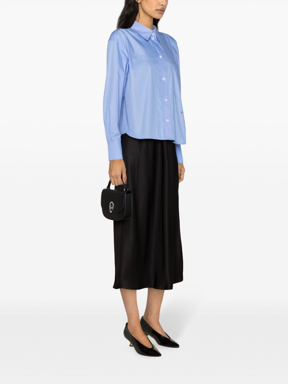 Victoria Beckham Cropped Silk-Cotton Shirt Clear Blue