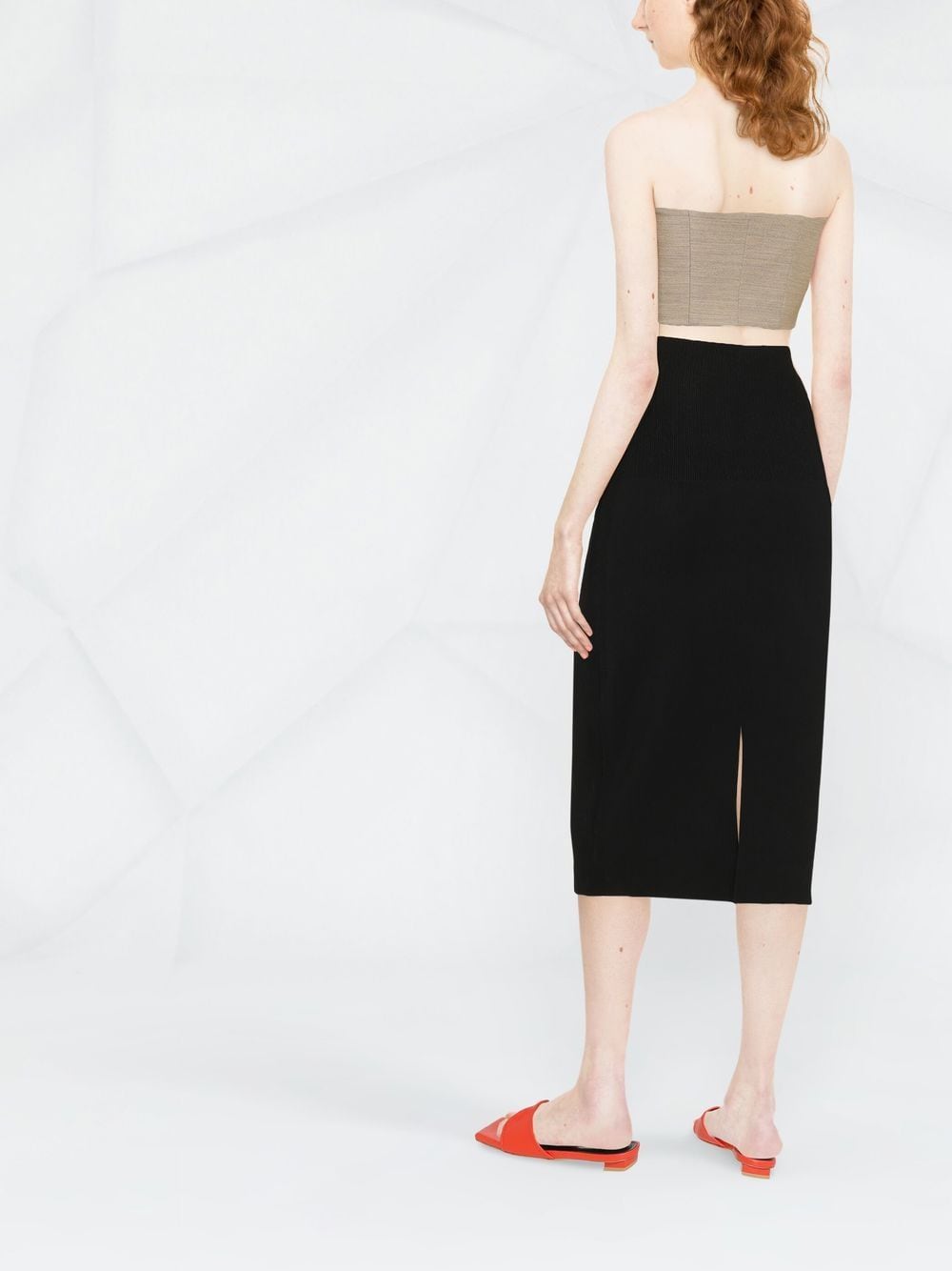 Victoria Beckham Silk & Nylon Fitted Midi Skirt Black