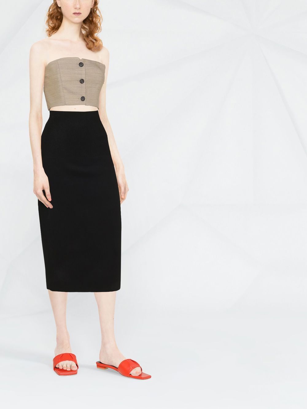 Victoria Beckham Silk & Nylon Fitted Midi Skirt Black