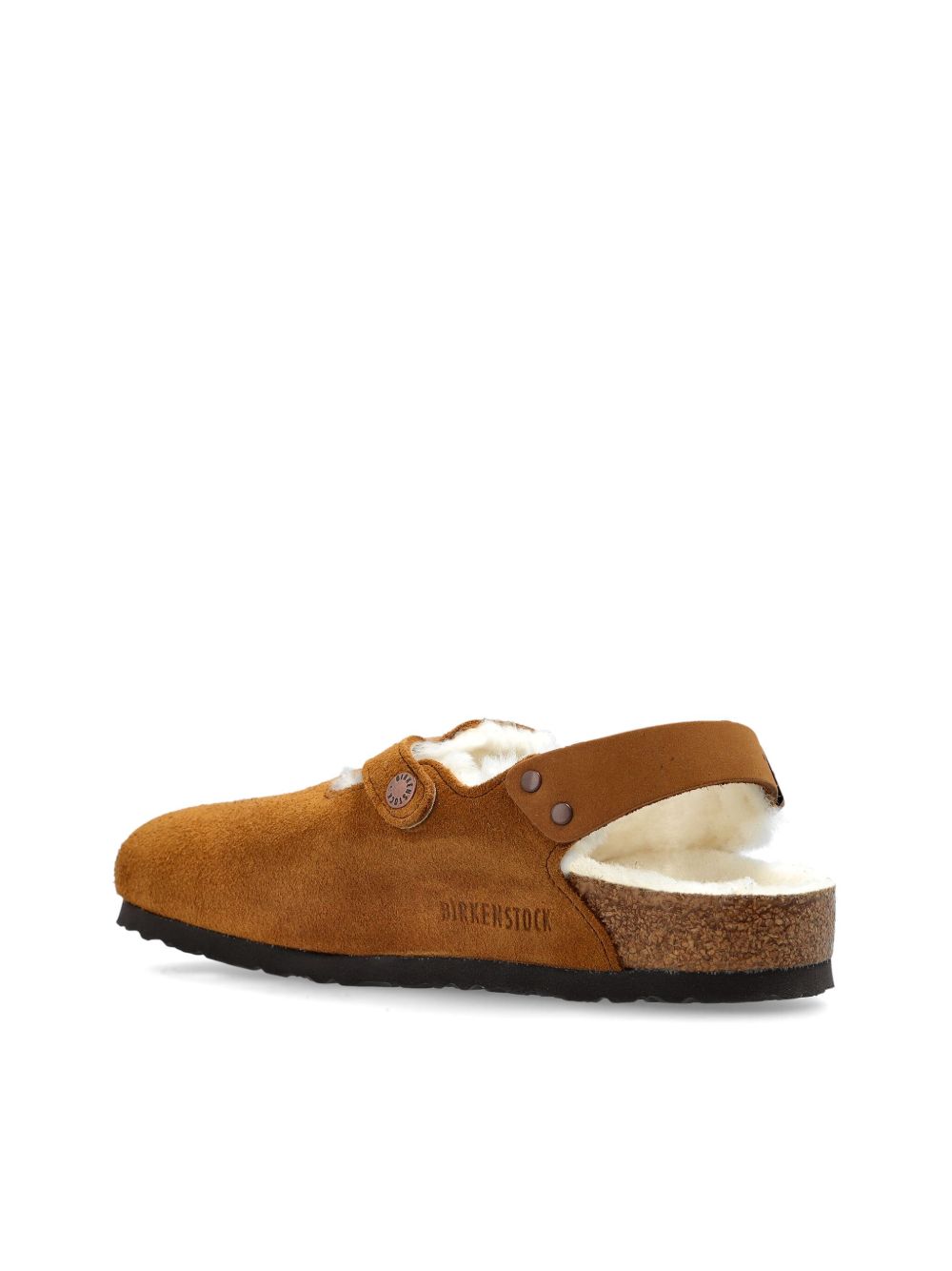 Birkenstock Tokio Shearling Suede Slingback Slippers Leather Brown