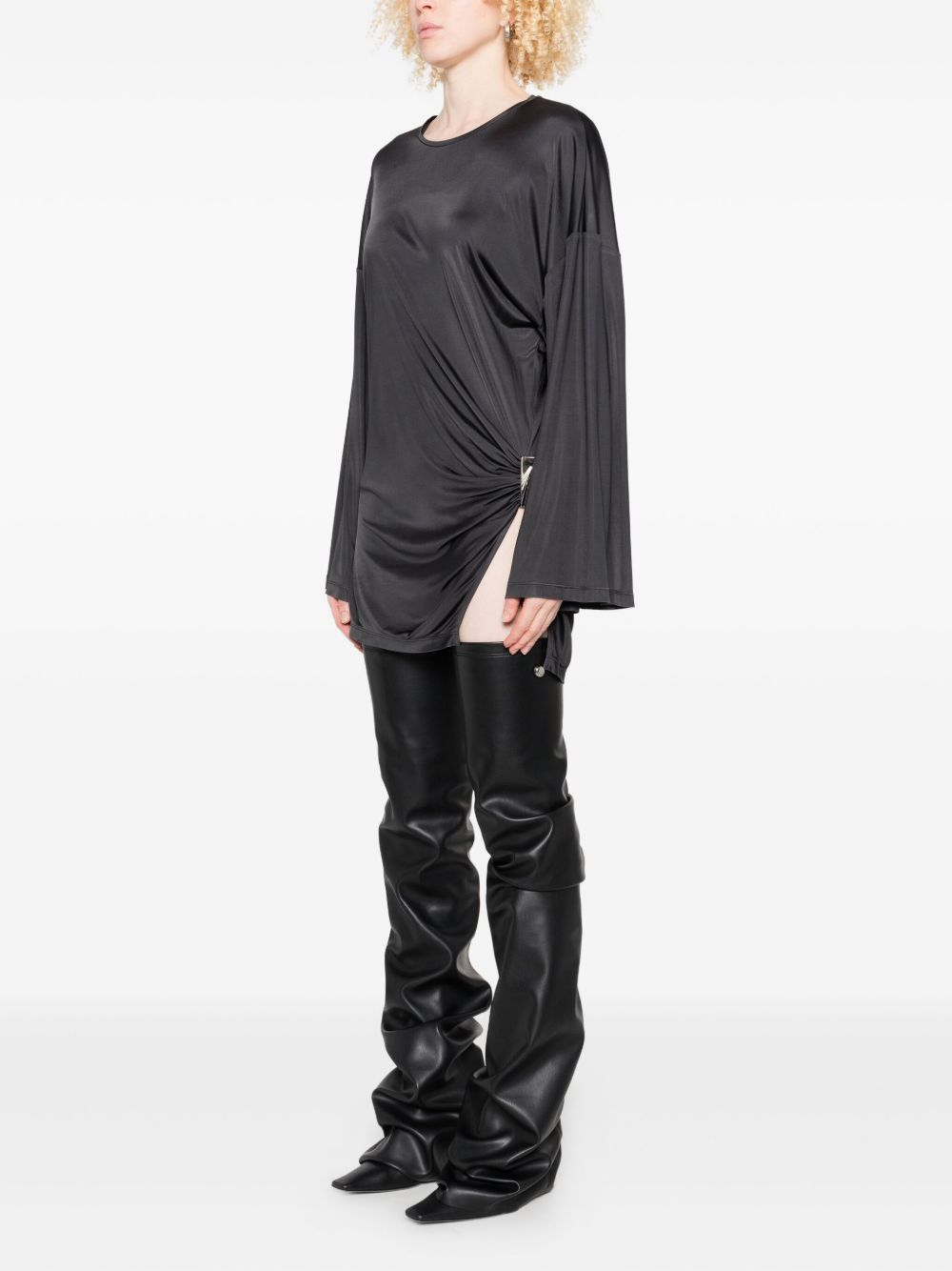 The Attico Shiny Grey Silk-Nylon Mini Dress Grey