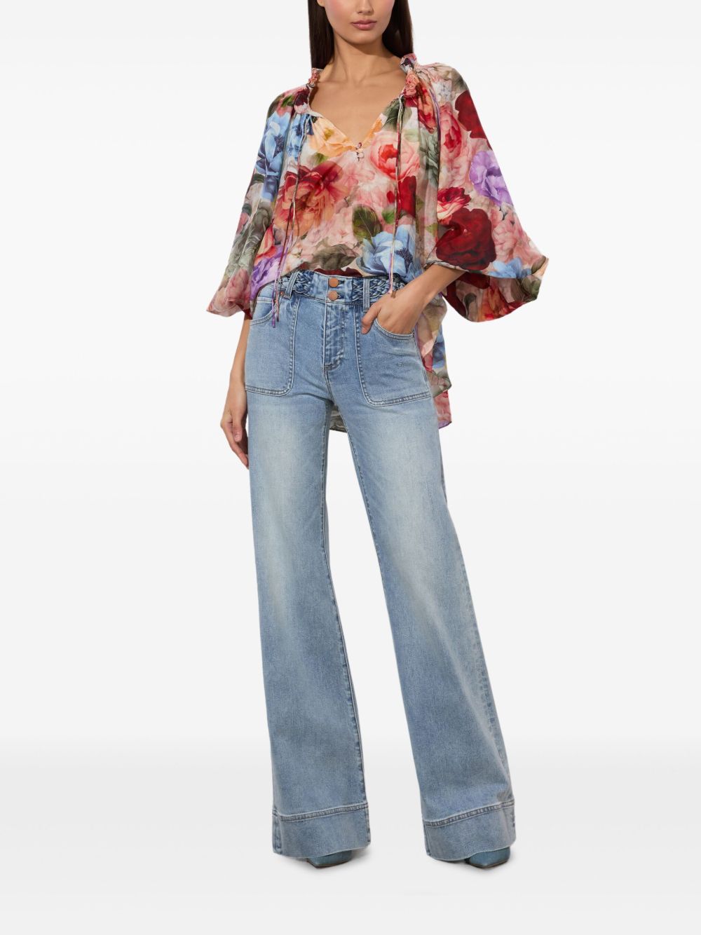 Alice + Olivia Norah Silk-Cotton Multicolour Blouse MultiColour