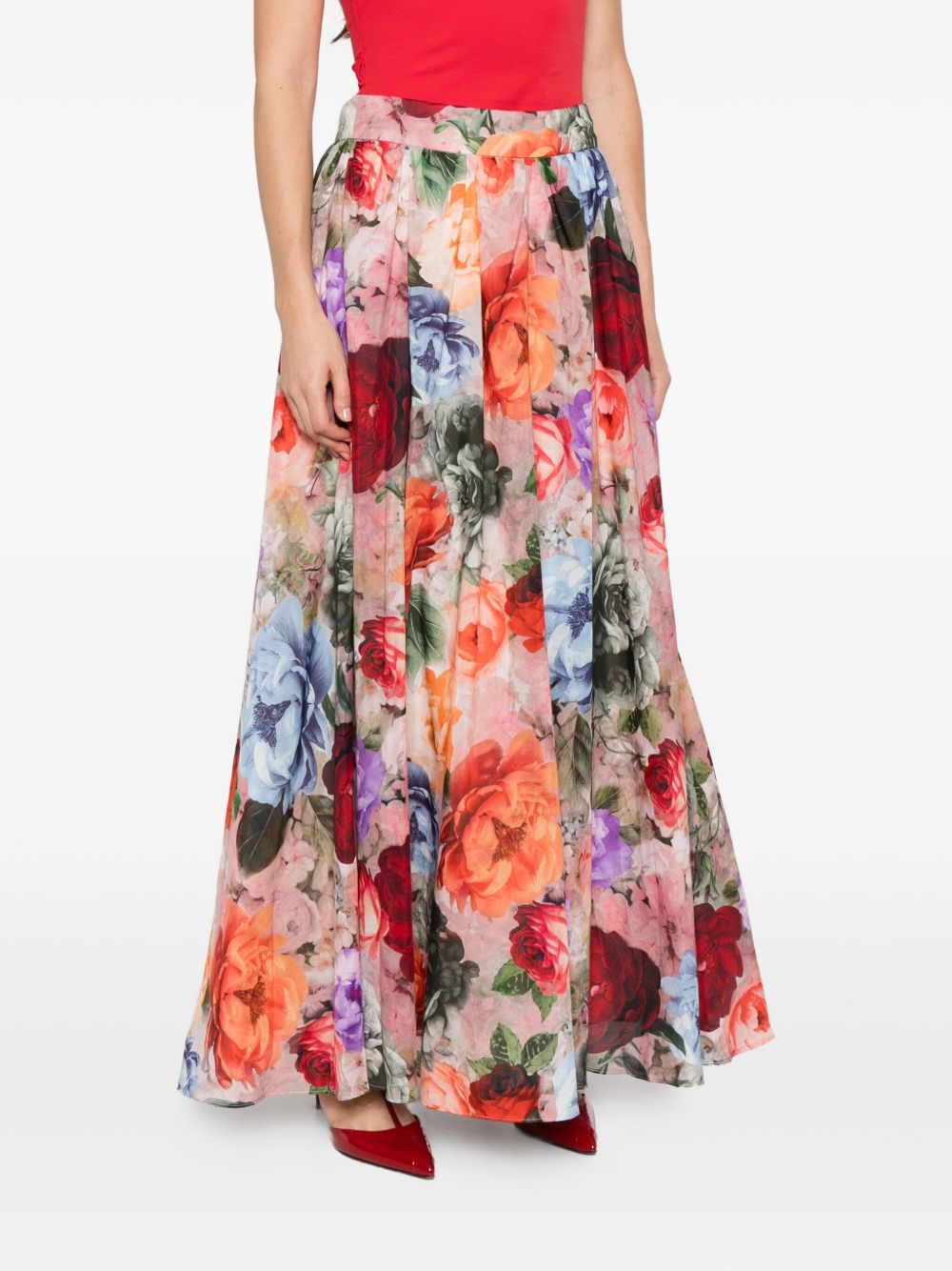Alice + Olivia Nilda Pleated Floral Maxi Skirt Multicolour