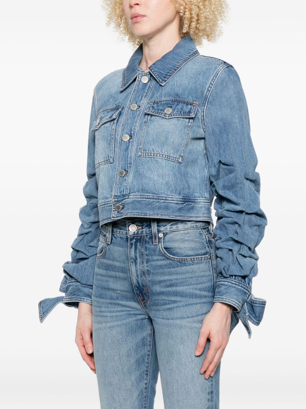 Alice + Olivia Silk-Blend Denim Jacket Blue