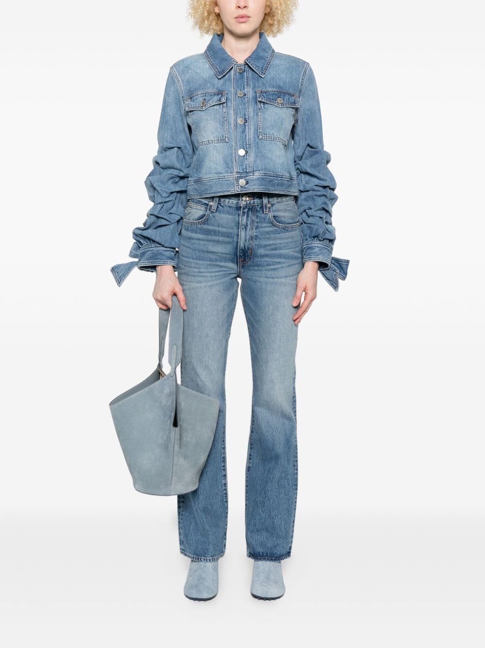 Alice + Olivia Silk-Blend Denim Jacket Blue