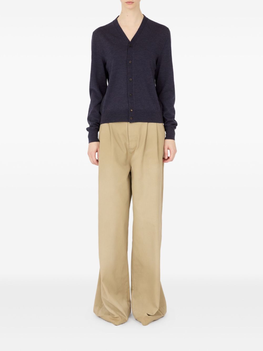 Maison Margiela Wool V-Neck Buttoned Cardigan Blue