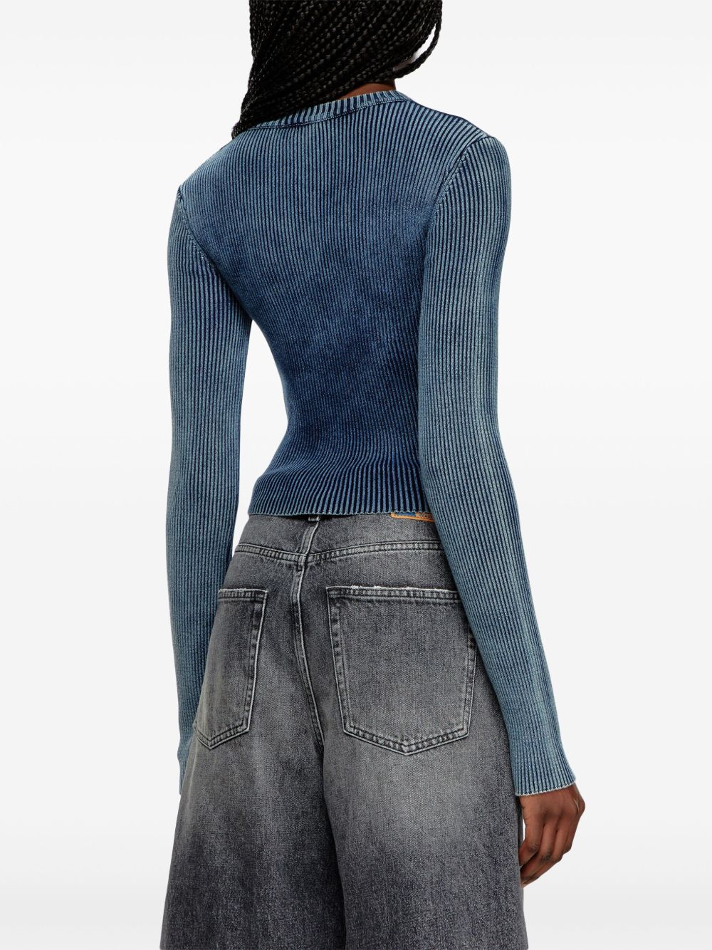 Diesel Ribbed Cut-Out Organic Cotton Sweater Blue