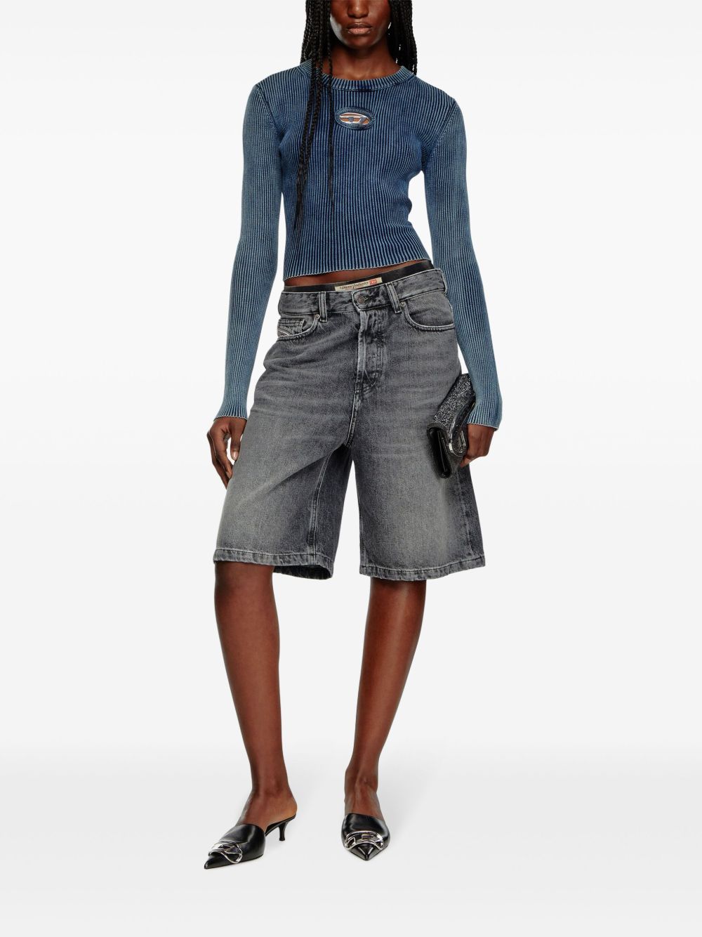 Diesel Ribbed Cut-Out Organic Cotton Sweater Blue