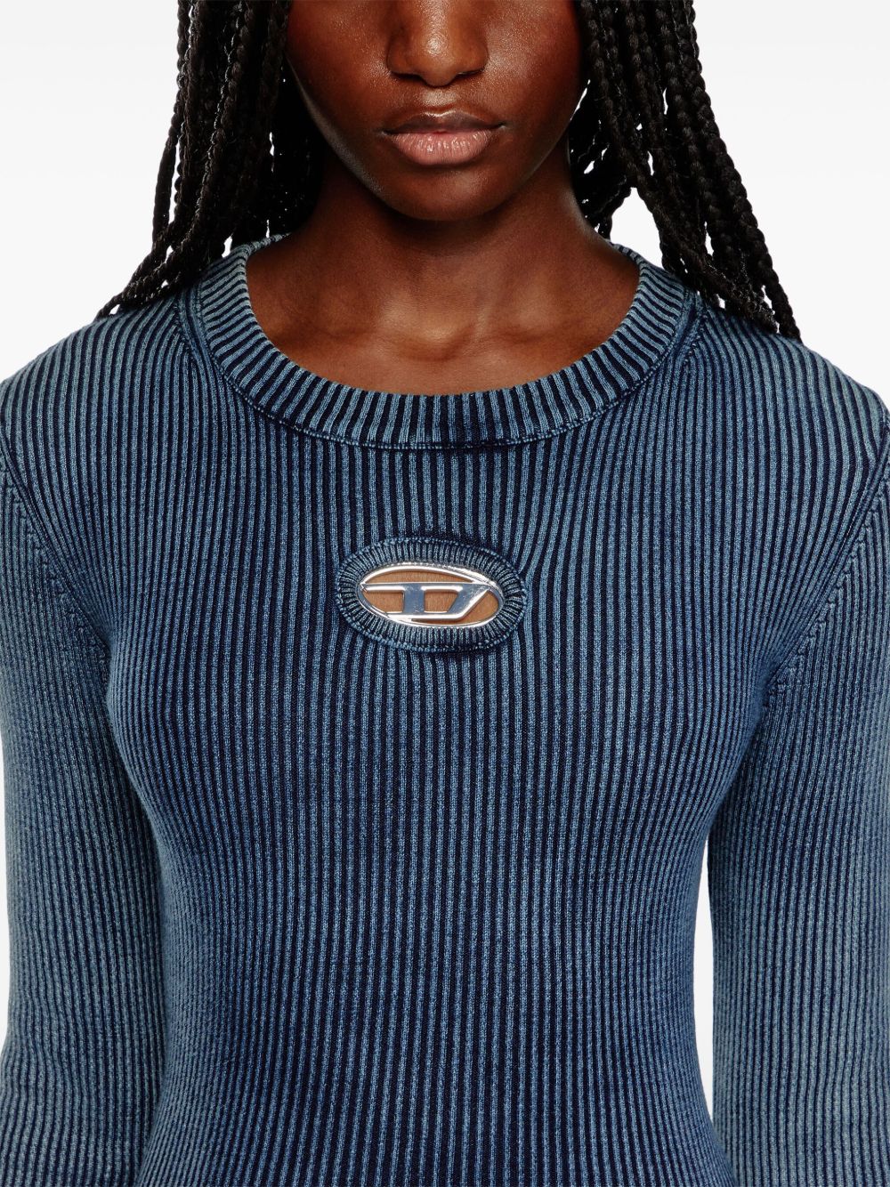 Diesel Ribbed Cut-Out Organic Cotton Sweater Blue