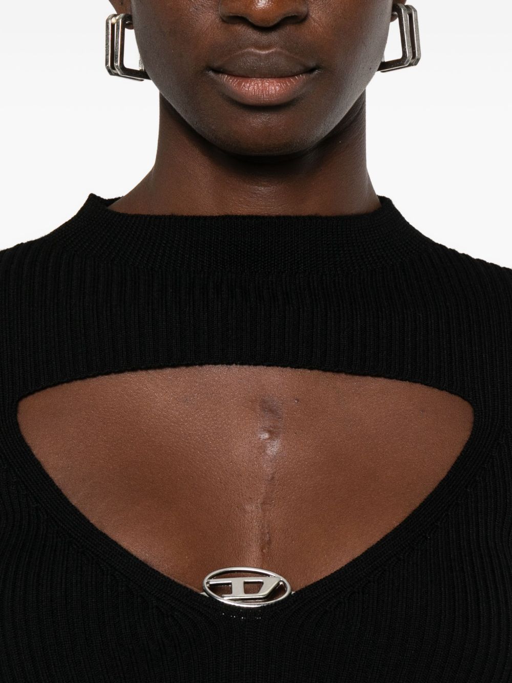 Diesel Ribbed Wool Keyhole-Neckline Sweater Black