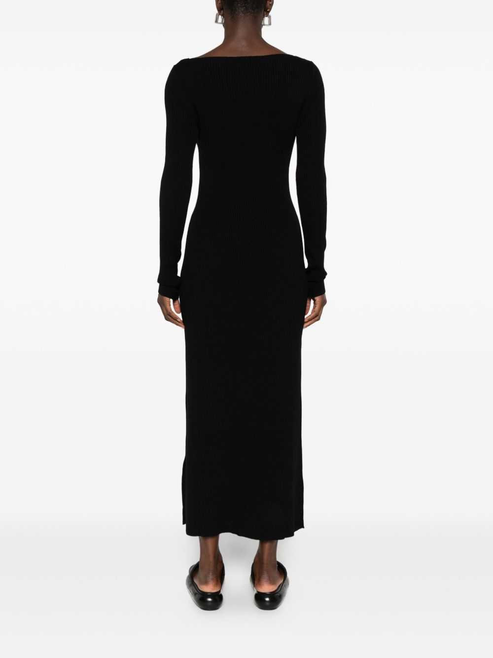 Diesel Ribbed Wool Midi Dress with Logo Black Black