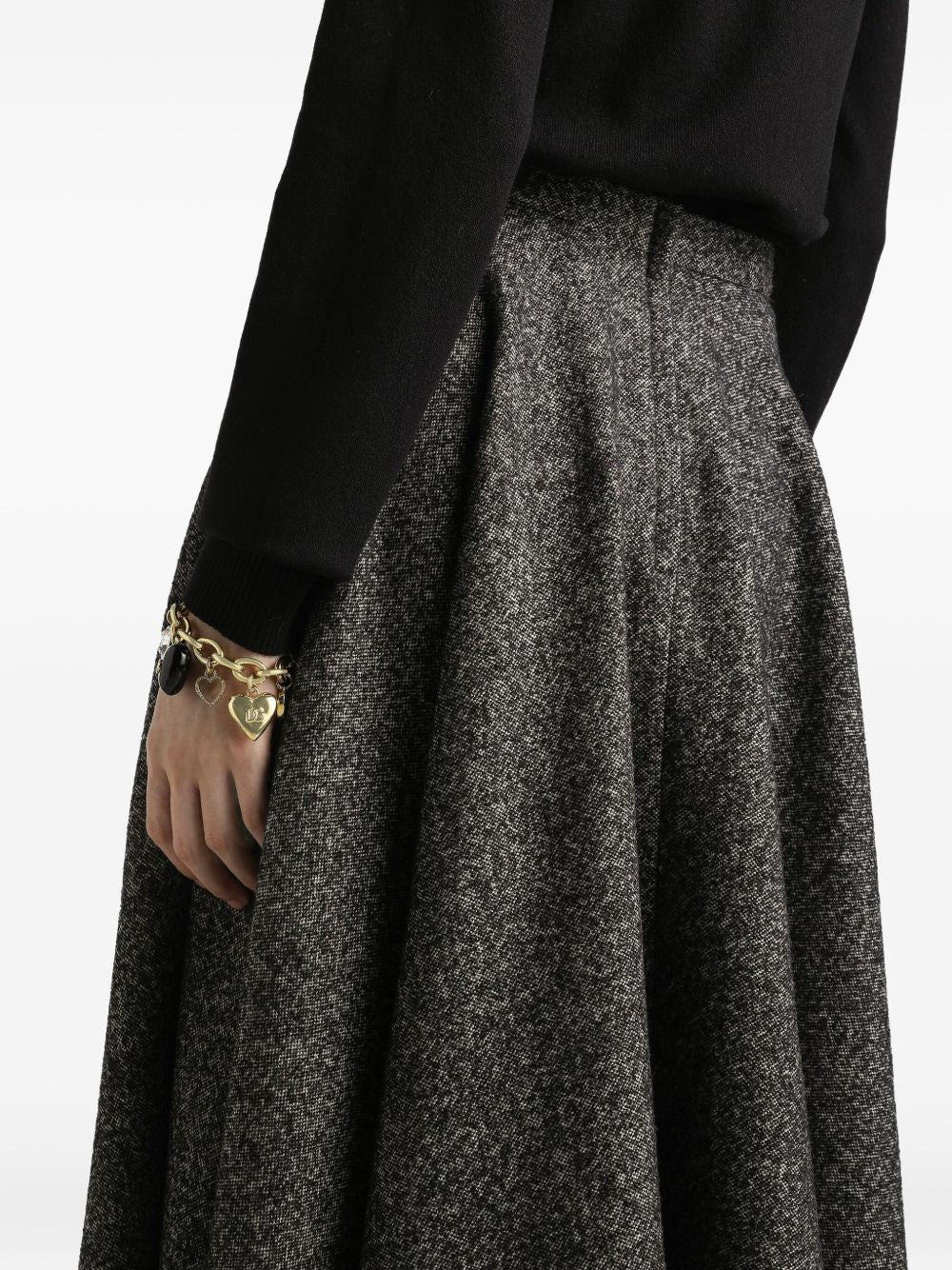 Dolce & Gabbana High-Waisted Wool Pleated Midi Skirt Grey