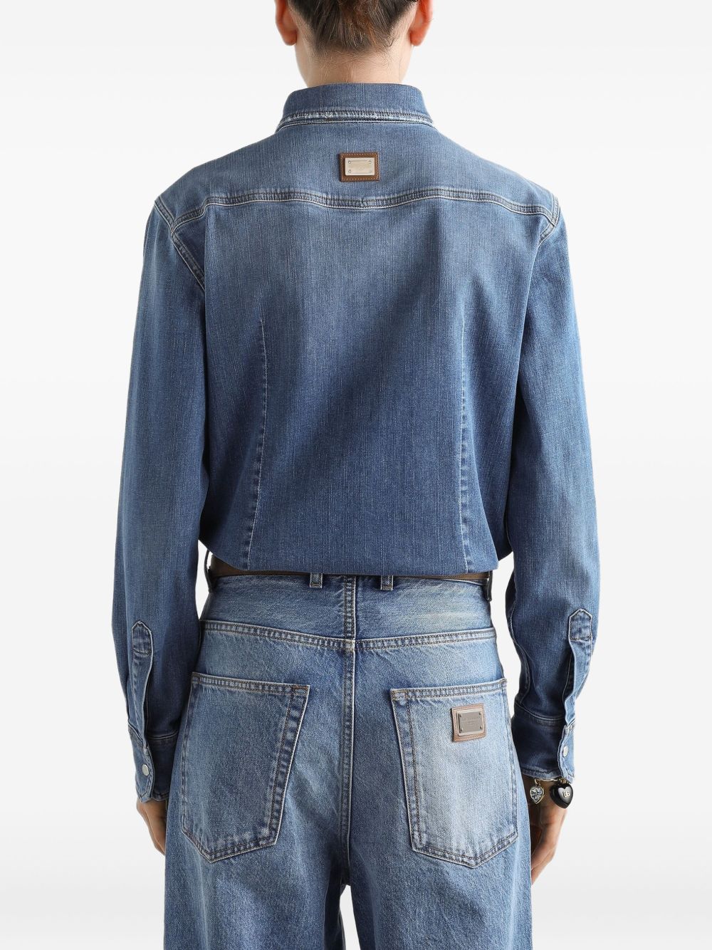 Dolce & Gabbana Light Blue Denim Cotton Shirt with Chest Pockets Clear Blue