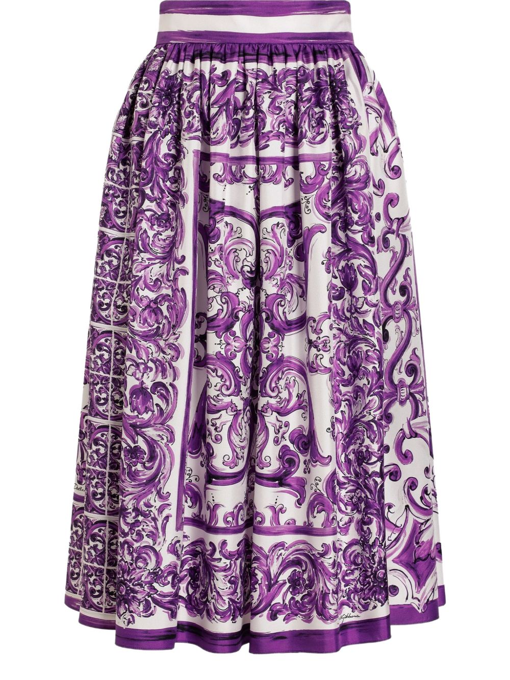 Dolce & Gabbana Maiolica-print flared silk midi skirt purple
