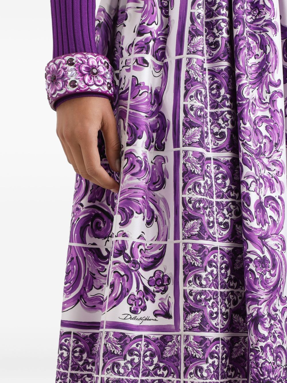 Dolce & Gabbana Maiolica-print flared silk midi skirt purple