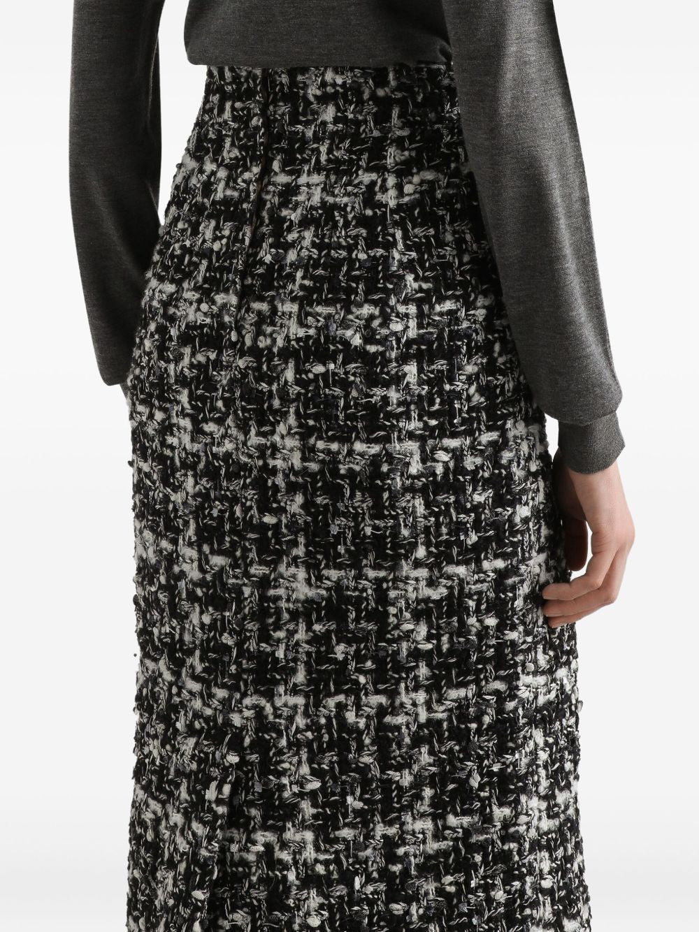 Dolce & Gabbana Tweed Wool-Blend Midi Skirt Grey