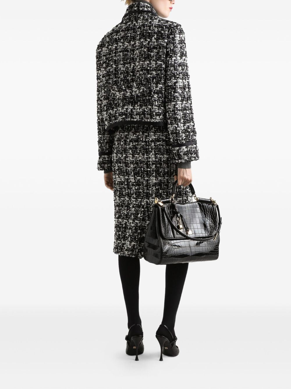 Dolce & Gabbana Tweed Wool-Blend Midi Skirt Grey