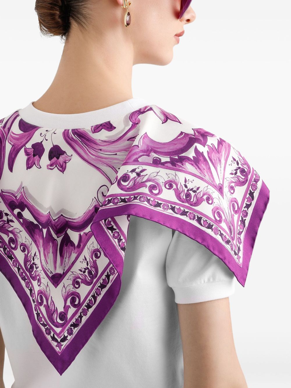 Dolce & Gabbana Majolica Scarf-Panel Cotton-Silk T-Shirt White