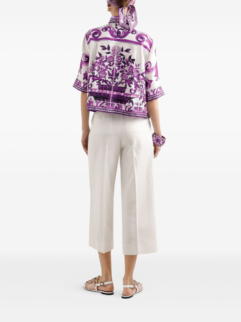 Dolce & Gabbana Amethyst Silk Maiolica-Print Shirt Purple