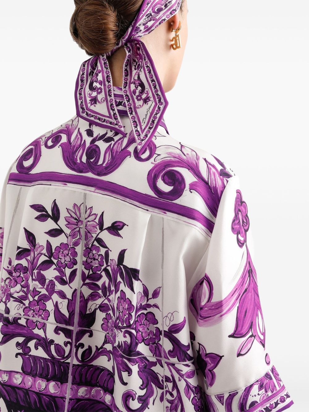 Dolce & Gabbana Amethyst Silk Maiolica-Print Shirt Purple