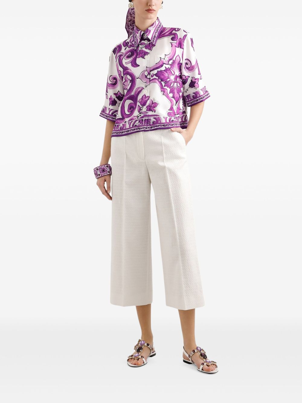 Dolce & Gabbana Amethyst Silk Maiolica-Print Shirt Purple