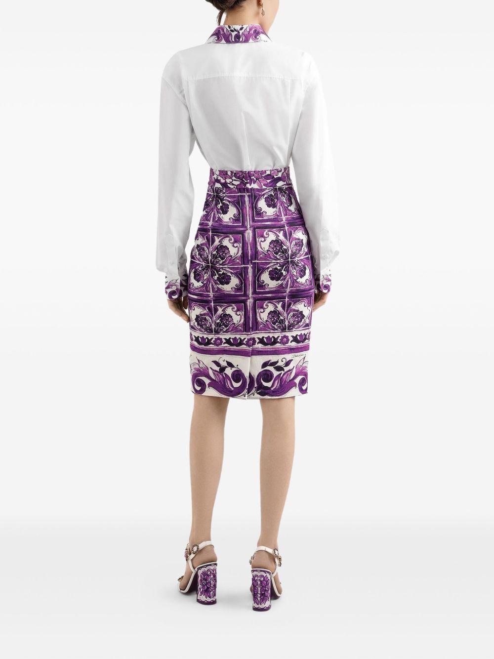 Dolce & Gabbana Cotton Maiolica Print Shirt White White