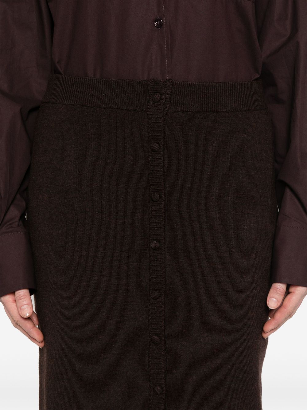 Victoria Beckham Ribbed Merino Wool-Blend Midi Skirt Brown Brown