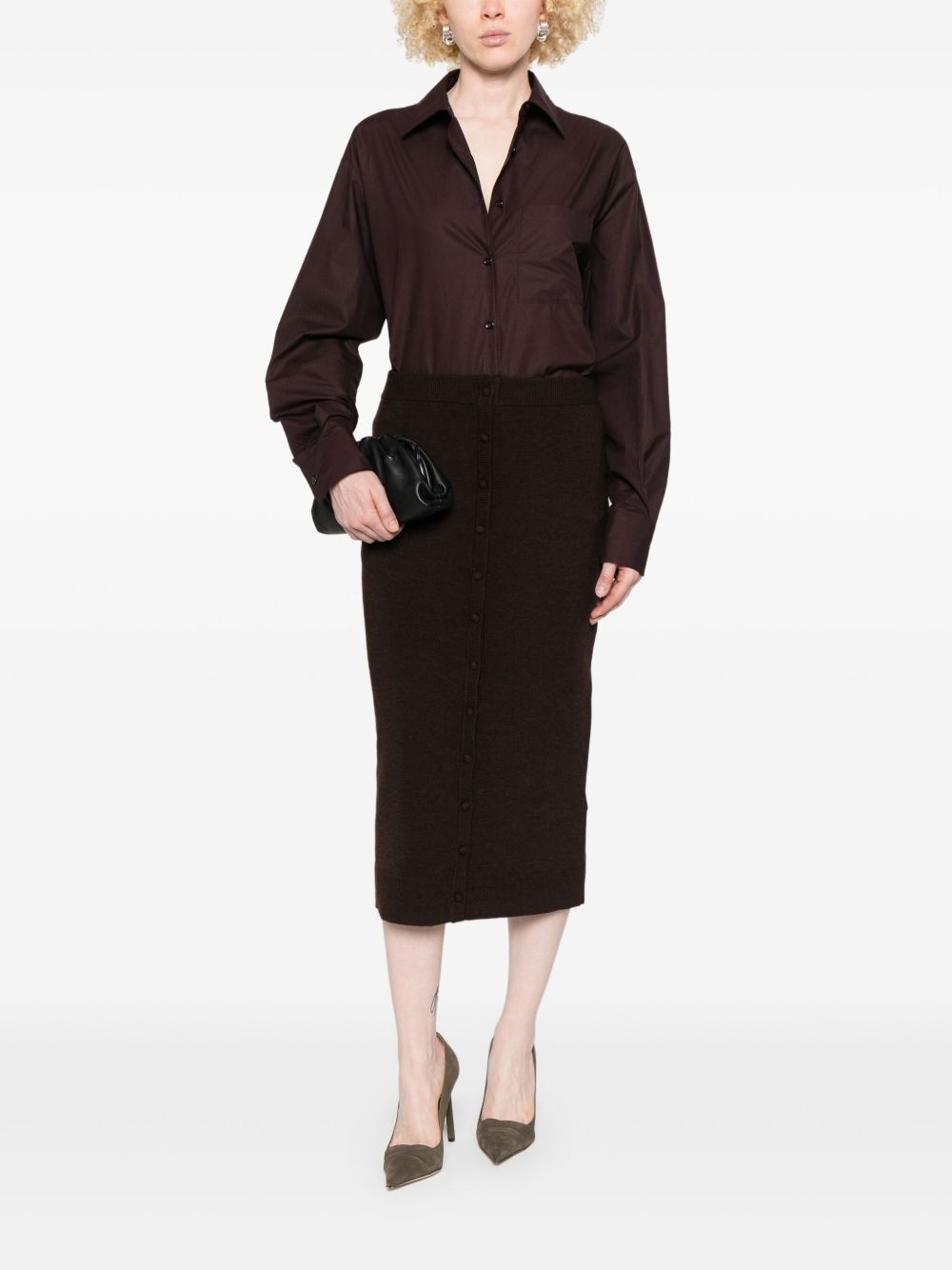 Victoria Beckham Ribbed Merino Wool-Blend Midi Skirt Brown Brown
