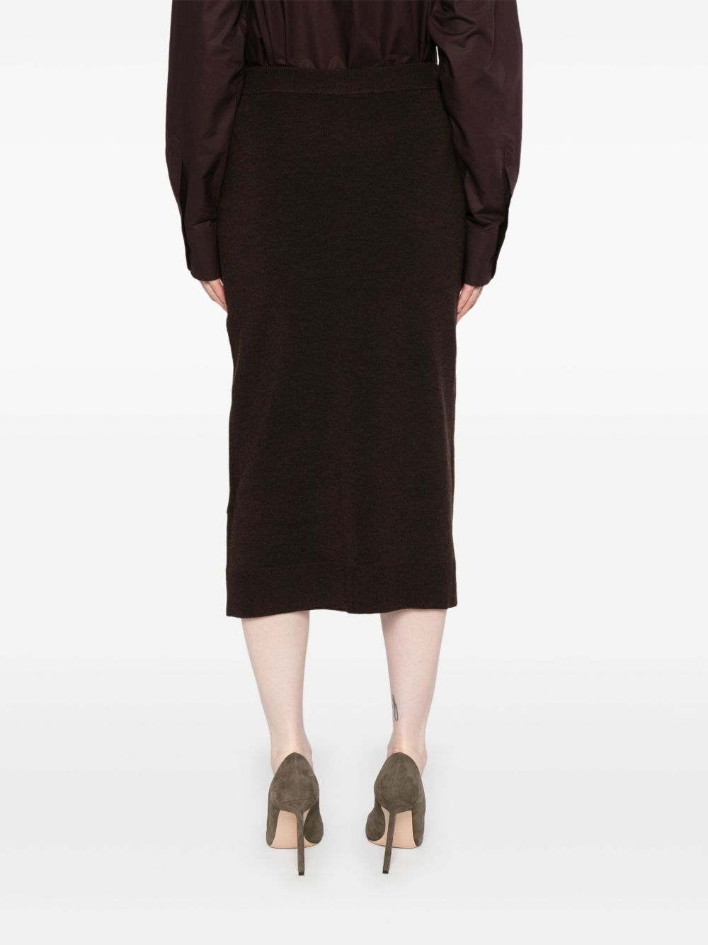 Victoria Beckham Ribbed Merino Wool-Blend Midi Skirt Brown Brown