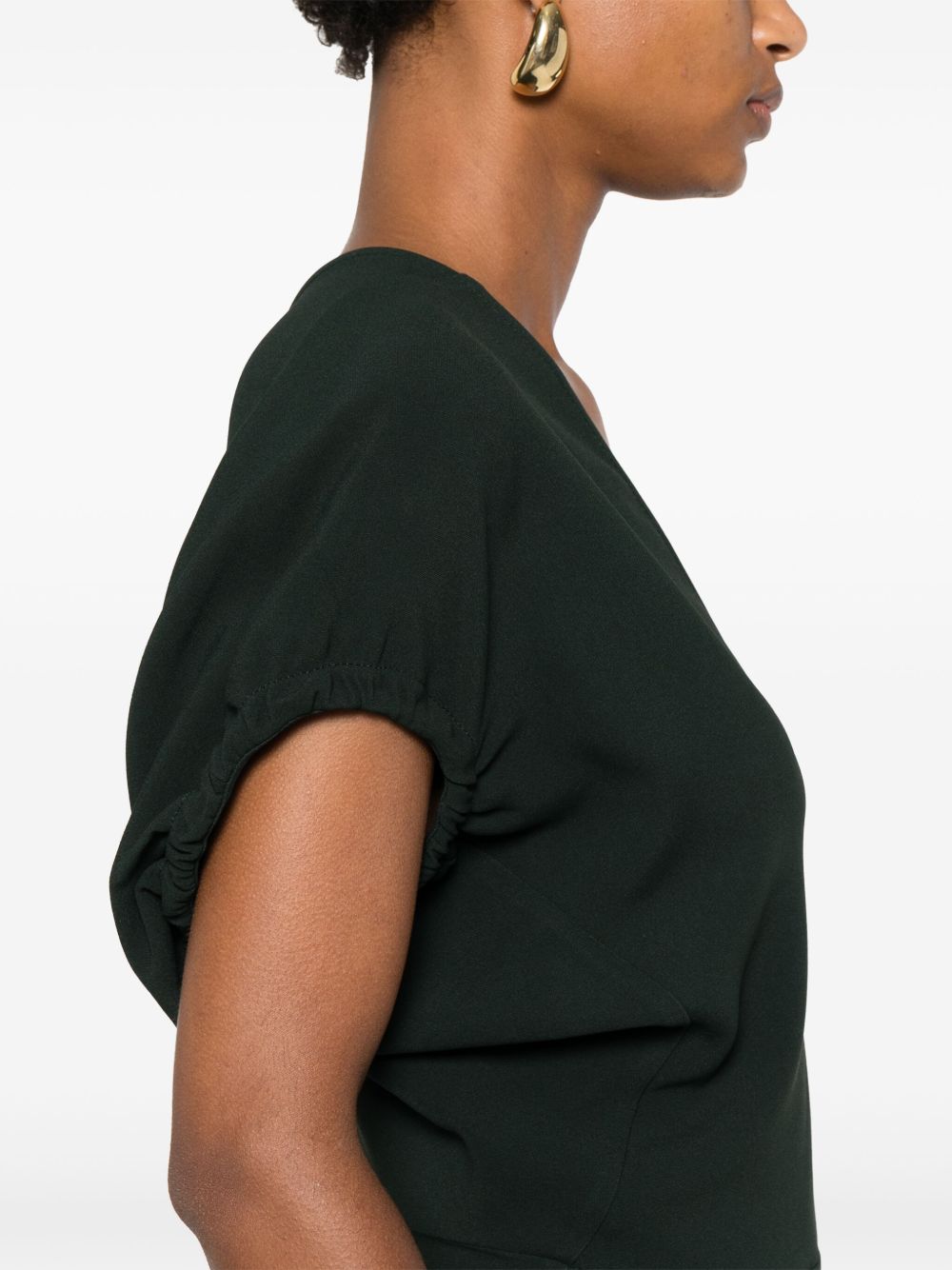 Victoria Beckham Draped V-Neck Dark Green Fitted Midi Dress Green