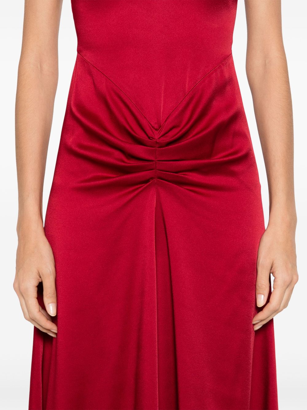 Victoria Beckham Crew-Neck Red Midi Dress with Curved Hem Red