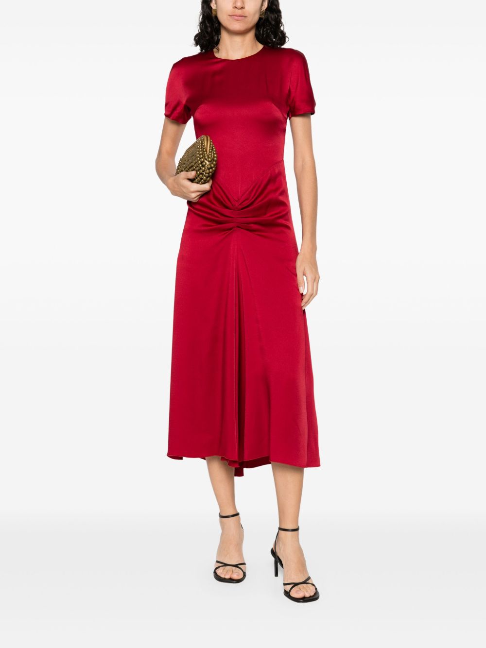 Victoria Beckham Crew-Neck Red Midi Dress with Curved Hem Red
