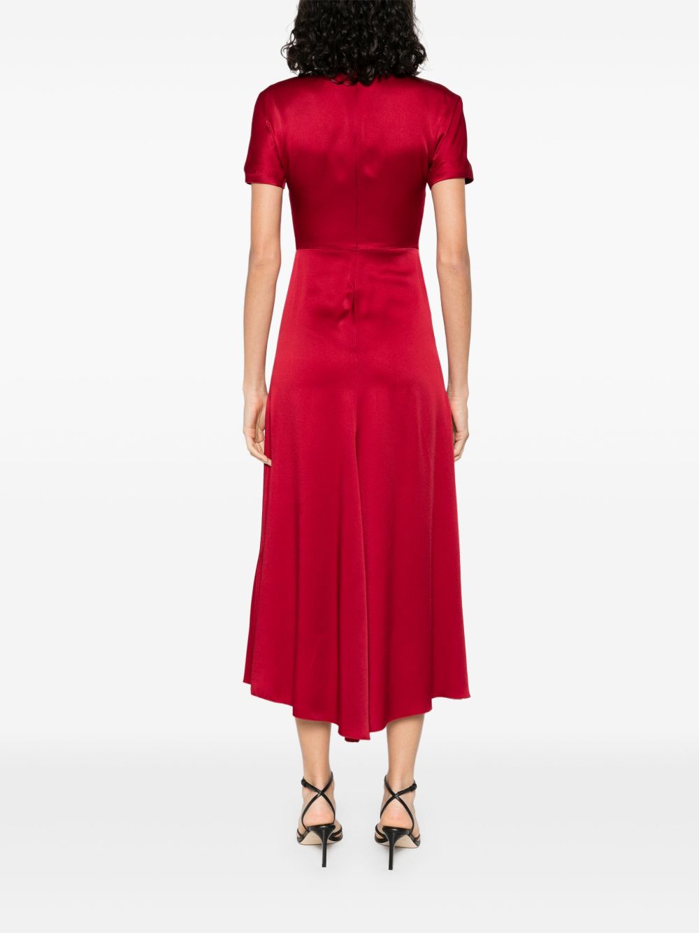 Victoria Beckham Crew-Neck Red Midi Dress with Curved Hem Red