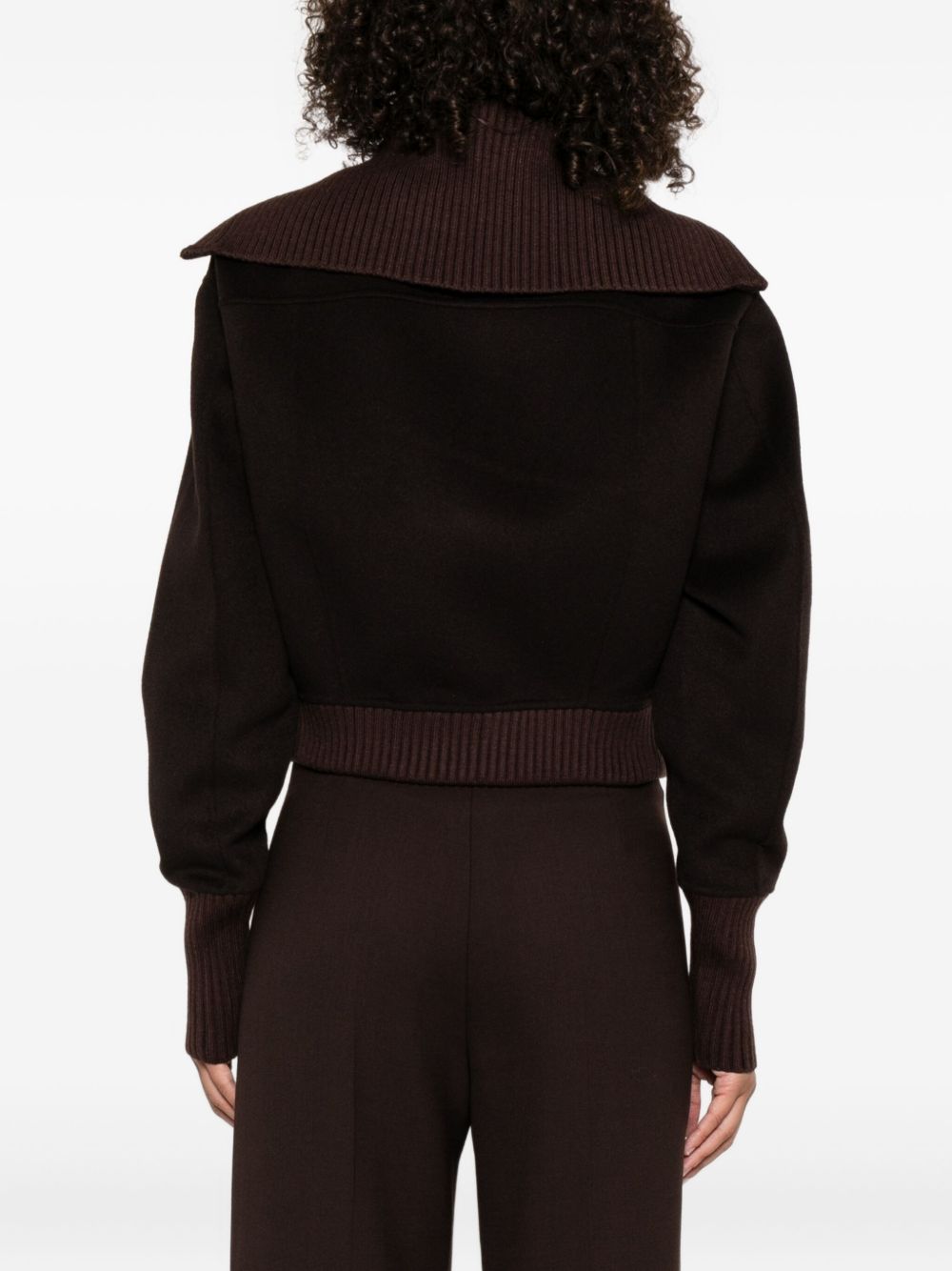 Victoria Beckham Cropped High-Neck Wool-Blend Jacket Brown