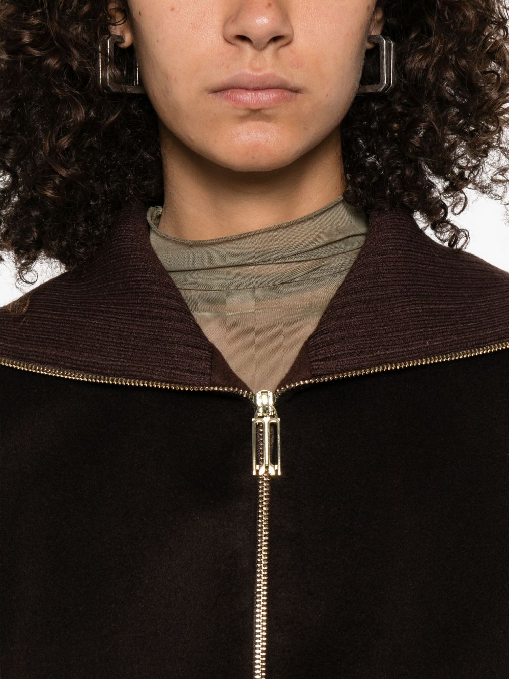 Victoria Beckham Cropped High-Neck Wool-Blend Jacket Brown