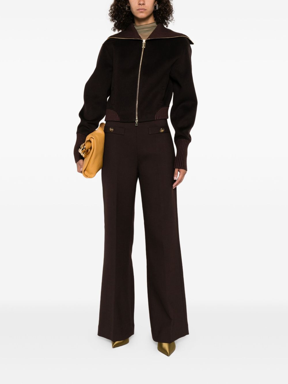 Victoria Beckham Cropped High-Neck Wool-Blend Jacket Brown