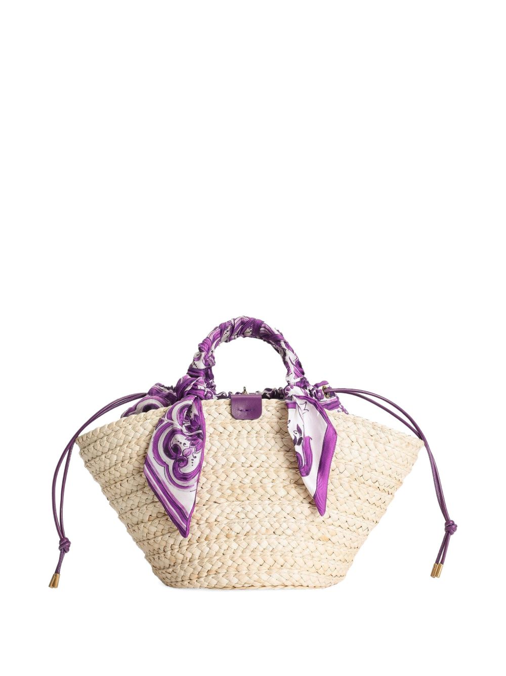 Dolce & Gabbana Straw Kendra Small Tote Bag with Scarf Accent Purple