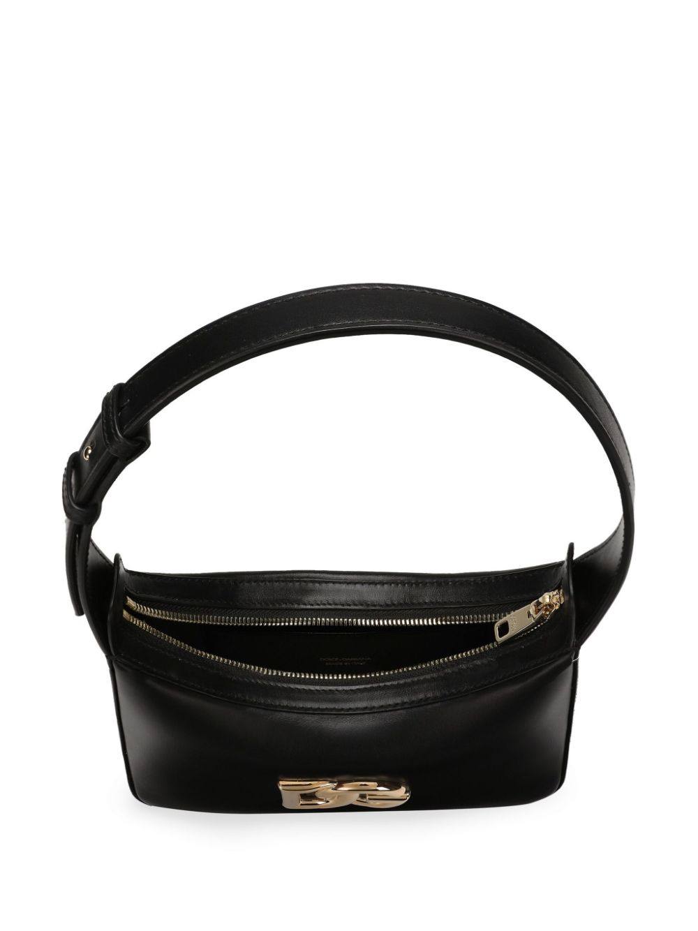 Dolce & Gabbana Shoulder Bag 3.5 in Black Leather with Gold Logo Plaque Black