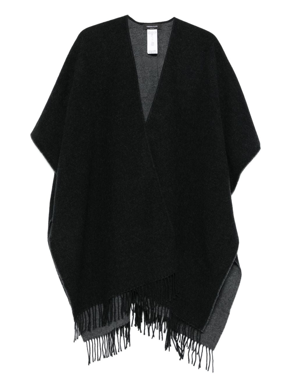 Fabiana Filippi V-Neck Fringed Wool Wrap Poncho Grey Grey