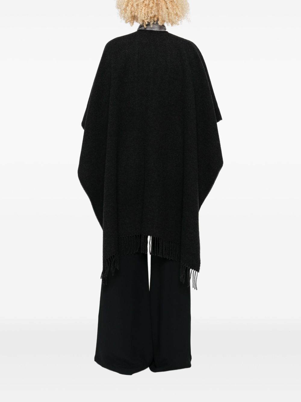 Fabiana Filippi V-Neck Fringed Wool Wrap Poncho Grey Grey