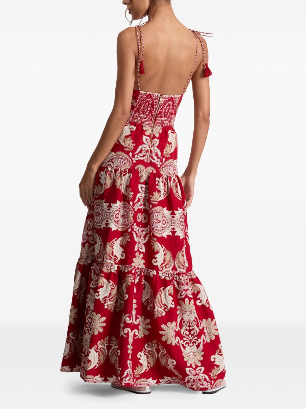 Alice + Olivia Paisley Short Dress with Front Tie and Tassel Red